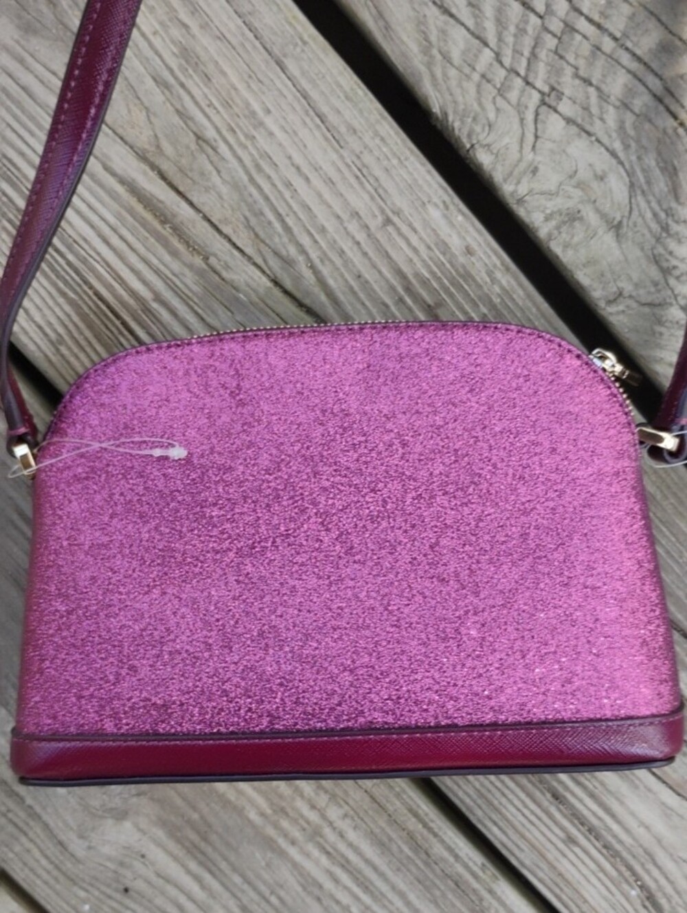 kate spade NWT $249 Deep Berry Glittery Fabric Tinsel Dome Crossbody Bag - Picture 5 of 11